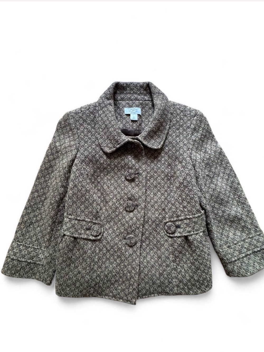 Loft Women's Gray Tweed Wool-blend Button-Front Pea Coat size 2P